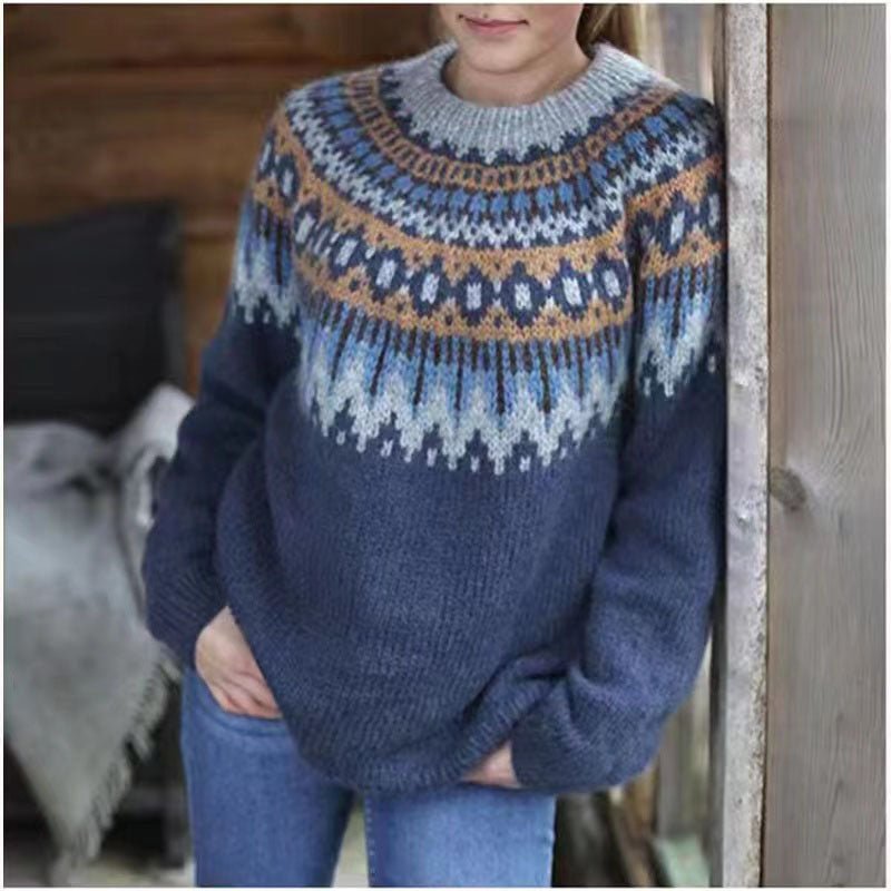 Damen Stylischer Winterpullover mit Print für den Alltag