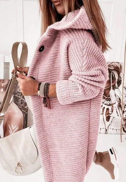 Damen Strickjacke mit Kapuze und Knöpfen Lang