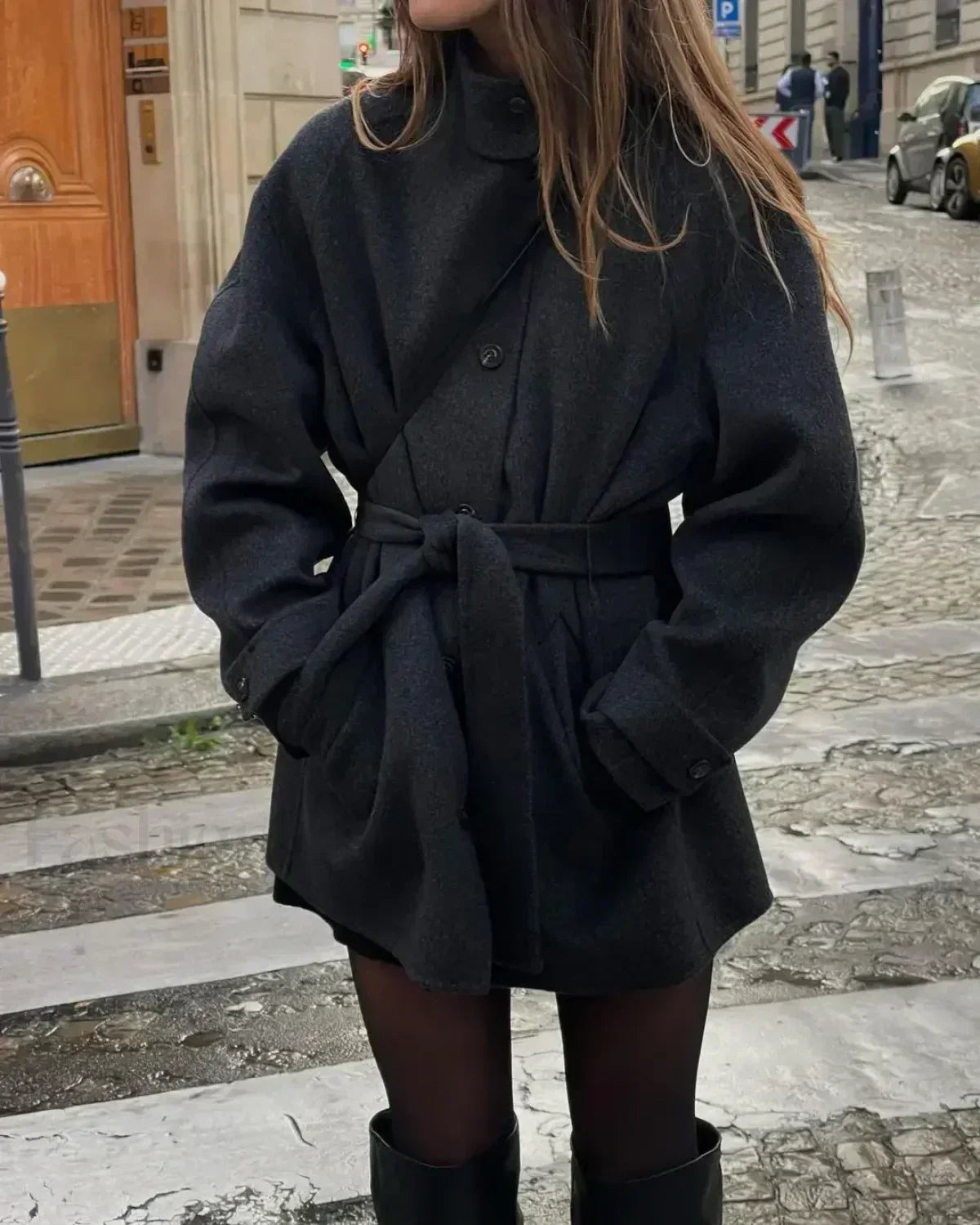 Damen Kurzmantel Elegantes Design Schwarz - Norvielle