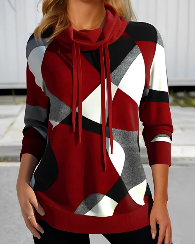 Kiana Damen Pullover Geometrischer Druck Schalkragen - Norvielle