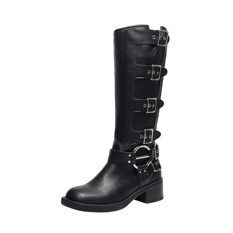 Damen Stiefel Mit Schnalle Chunky Absatz