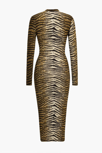 Damen Midikleid Leopardenmuster Elegantes Kleid