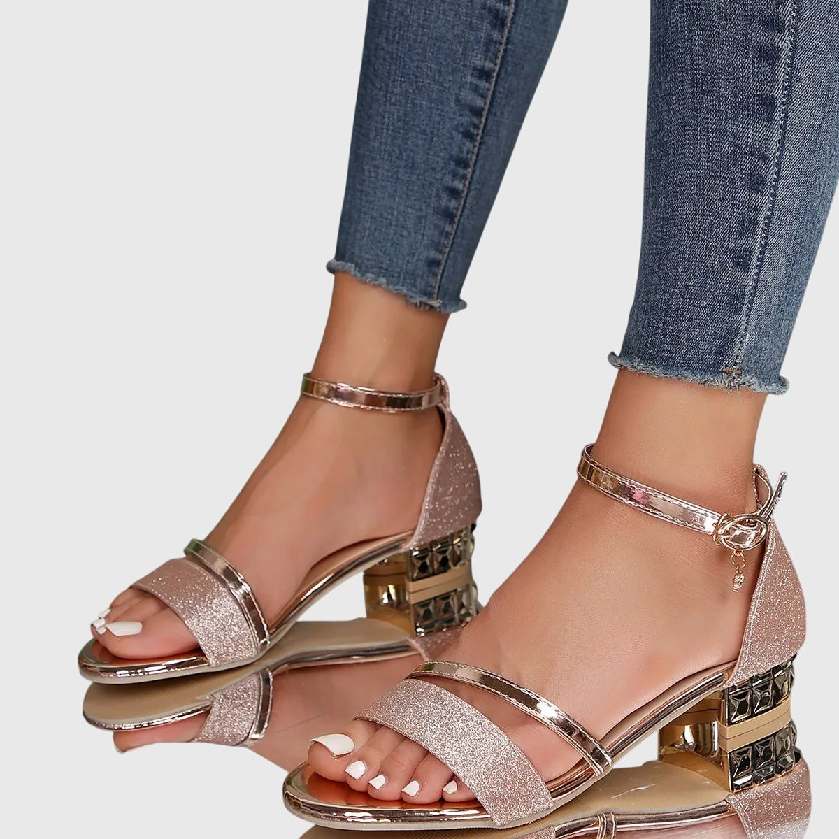 Damen Sandalen Offene Spitze Blockabsatz