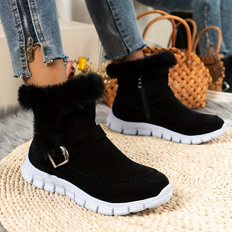 Damen Winterstiefel Warmes Fellfutter Riemendetail