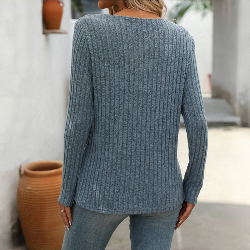 Damen Strickpullover V-Ausschnitt Knopfleiste