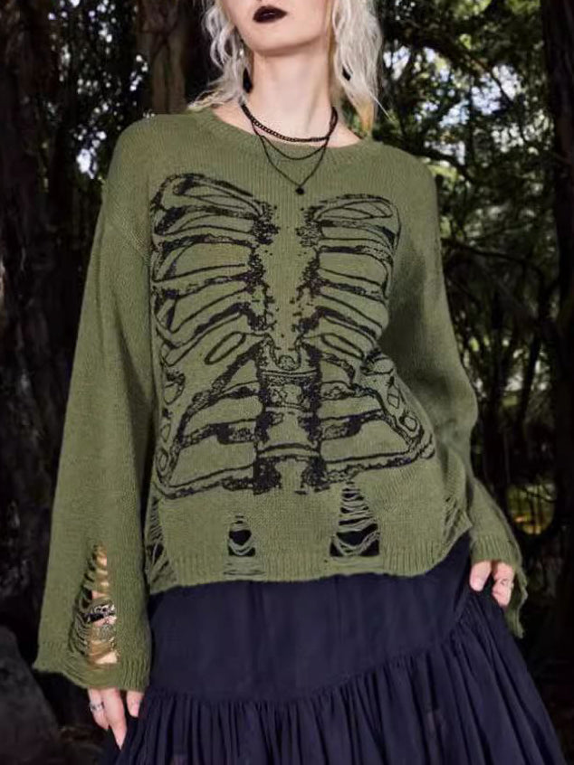 Herren Halloween-Sweater Rippverzierungen Lange Ärmel