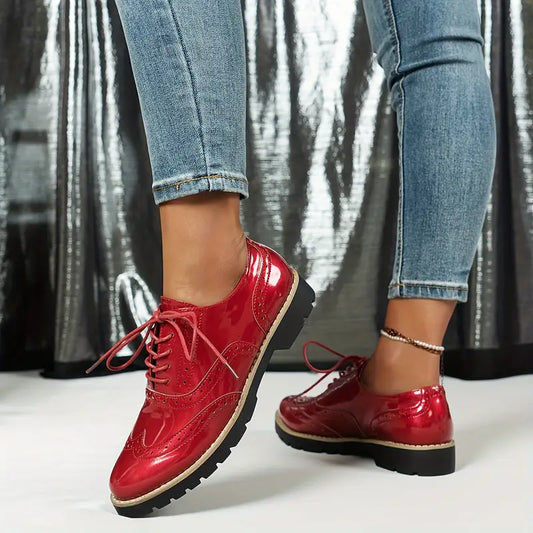 Damen Schnürschuhe Glänzend Schwarz - Norvielle