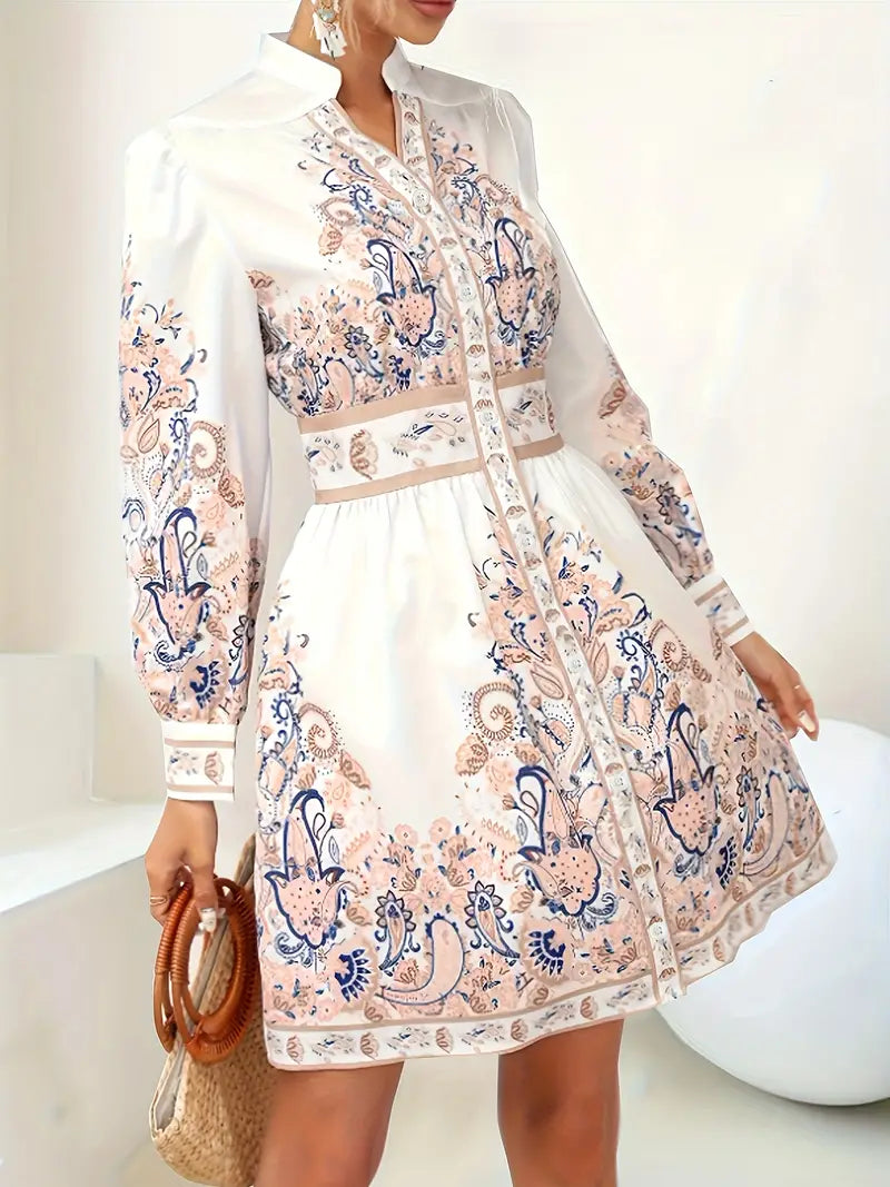 Damen Maxikleid Blumenmuster V-Ausschnitt Lange Ärmel - Norvielle