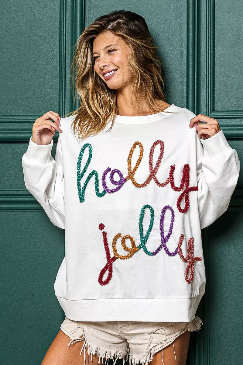 Weihnachtssweatshirt Damen Pailletten Weiß Festlich - Norvielle