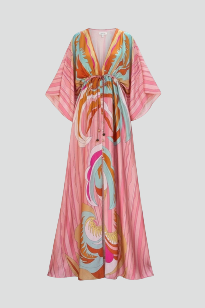 Damen Maxikleid V-Ausschnitt Gürtel Schwarz - Norvielle