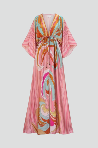 Damen Maxikleid V-Ausschnitt Gürtel Schwarz - Norvielle