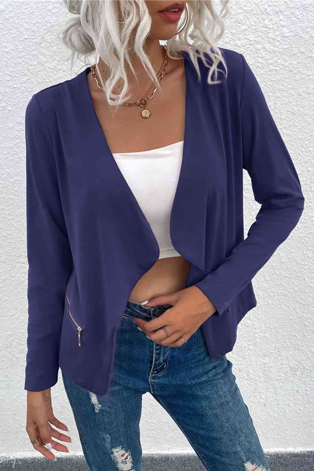 Norvielle Damen Cardigan Offen Reißverschluss Taschen Beige