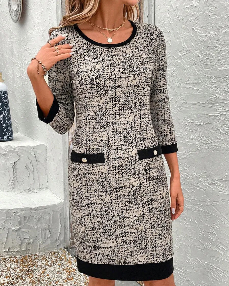 Norvielle Damen Rundhals Schmal Knielang Kleid - Norvielle