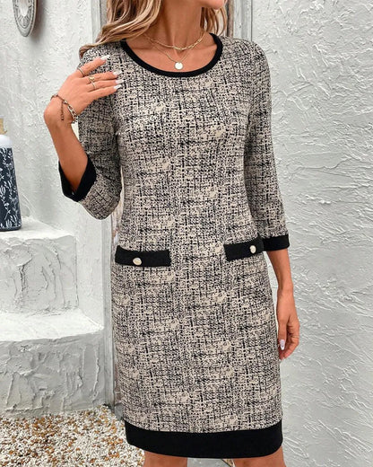 Norvielle Damen Rundhals Schmal Knielang Kleid - Norvielle