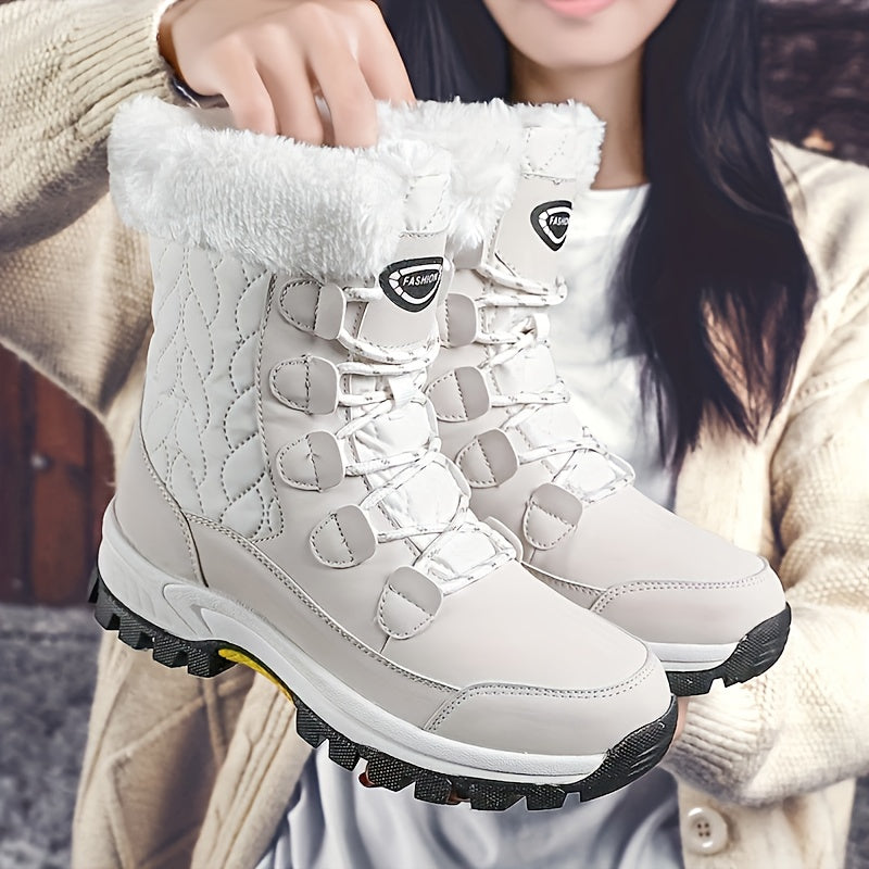 Damen Winterstiefel Schnürung Runder Kappe Warmes Innenfutter - Norvielle