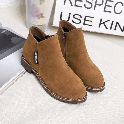 Damen Winterstiefel Blockabsatz Stiefeletten Reißverschluss