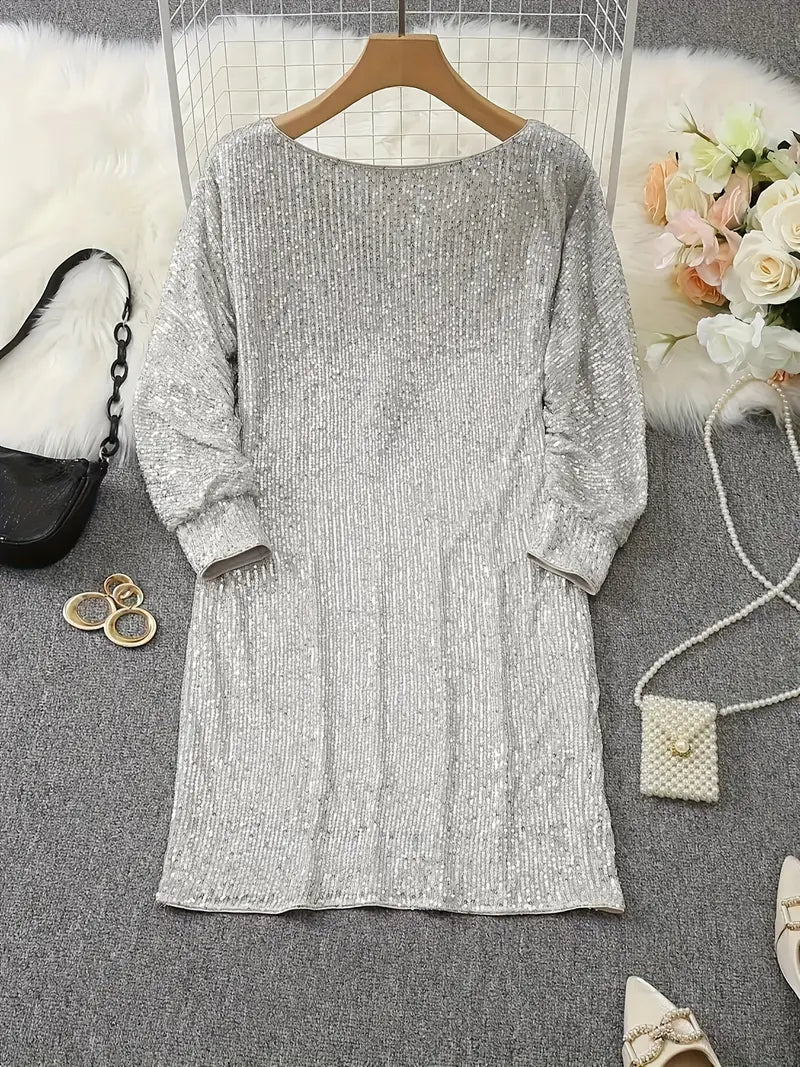 Norvielle Damen Paillettenkleid Mit Kontrast