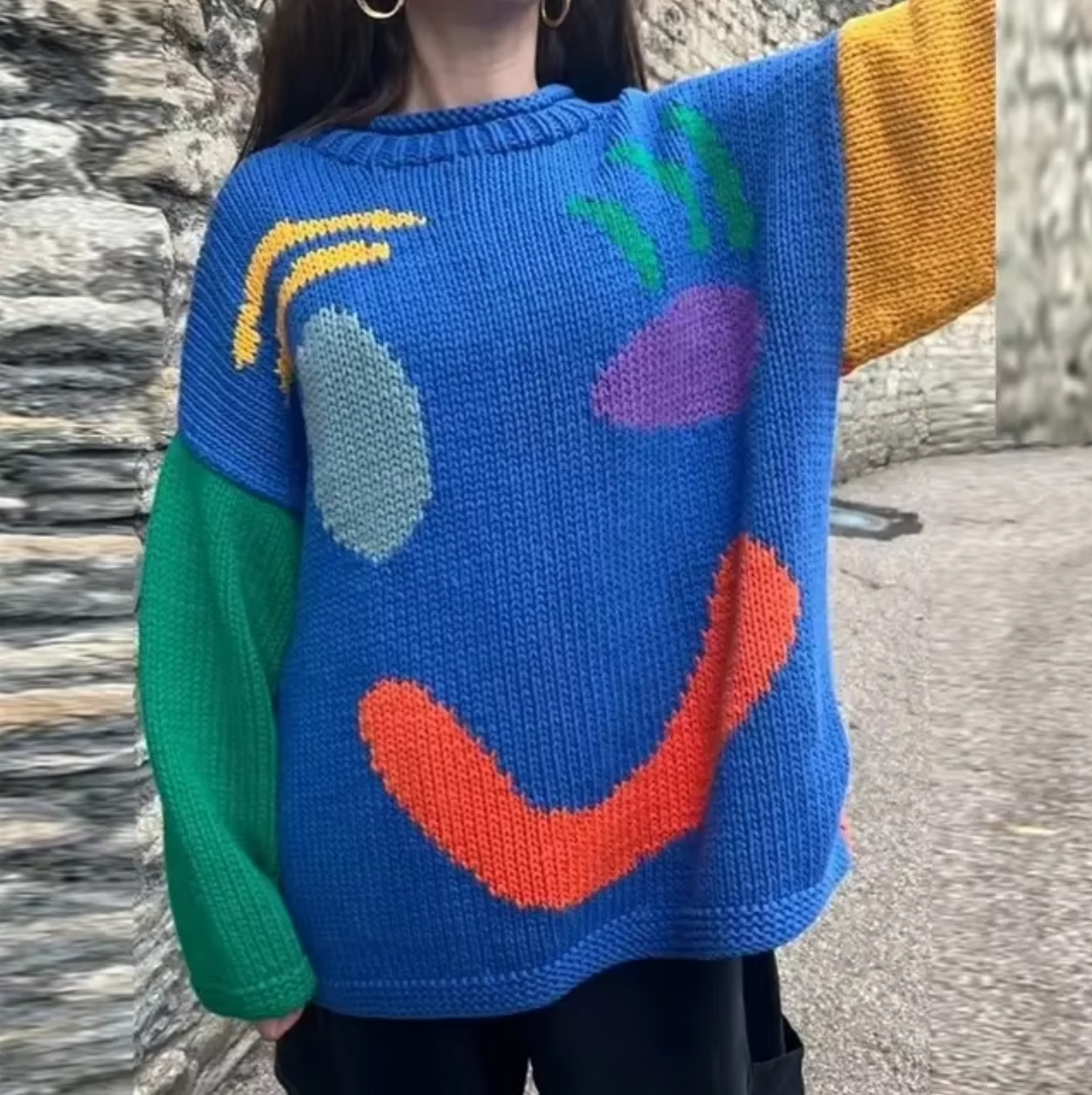 Norvielle Damen Übergroßer Strickpullover Baumwolle