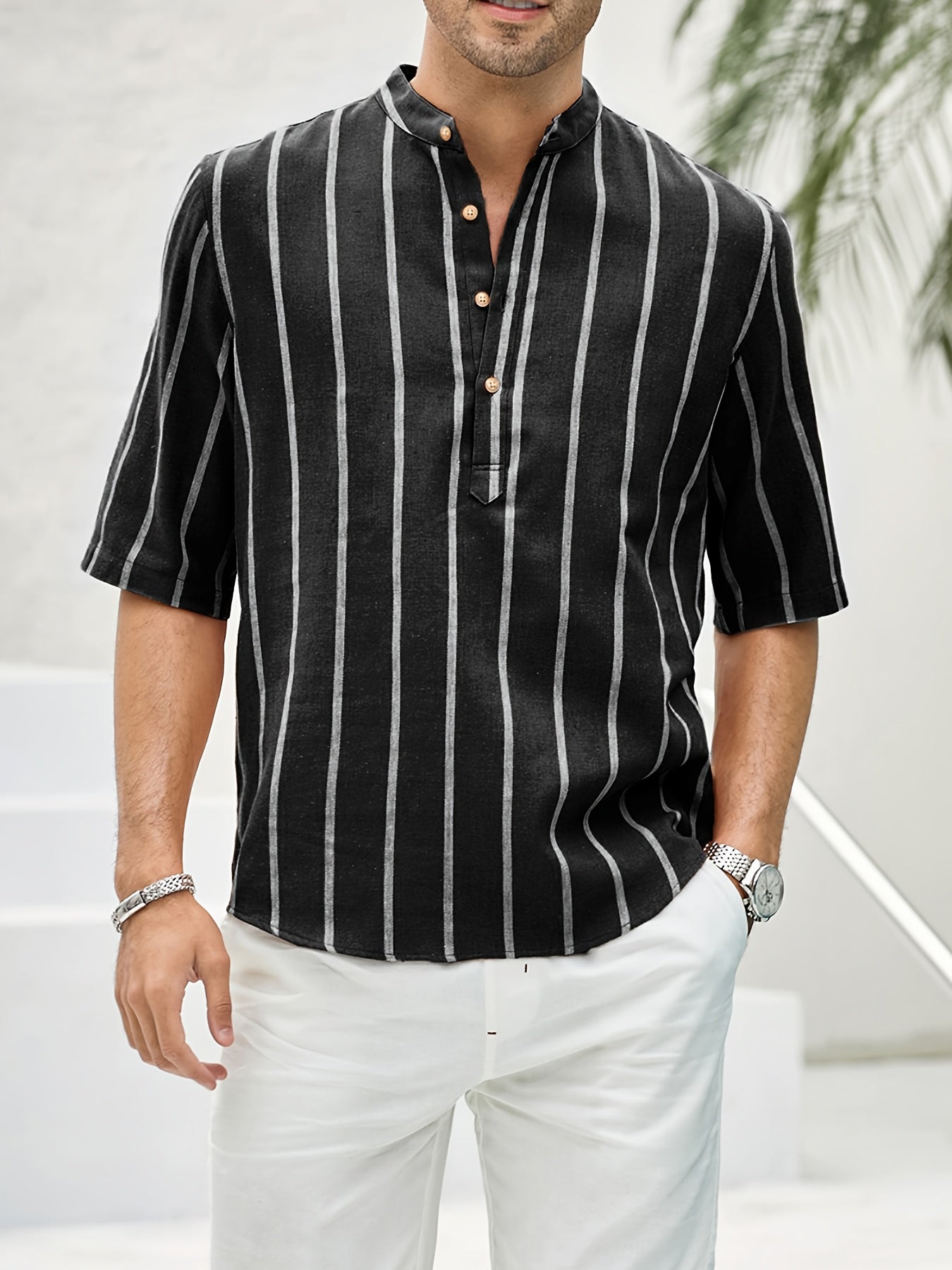 Herren Kurzarm Hemd Streifenmuster Sommerhemd
