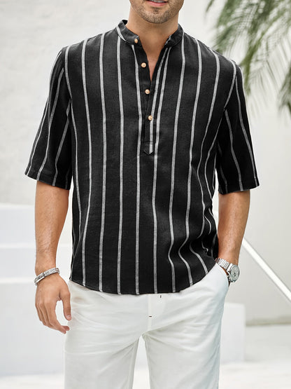 Herren Kurzarm Hemd Streifenmuster Sommerhemd