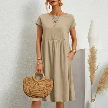 Damen Baumwollkleid Rundhalsausschnitt