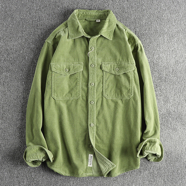 Herren Corduroy Hemd Baumwolle Retro Style Locker Sitz