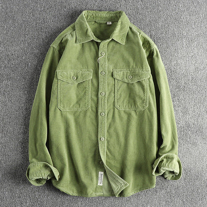 Herren Corduroy Hemd Baumwolle Retro Style Locker Sitz