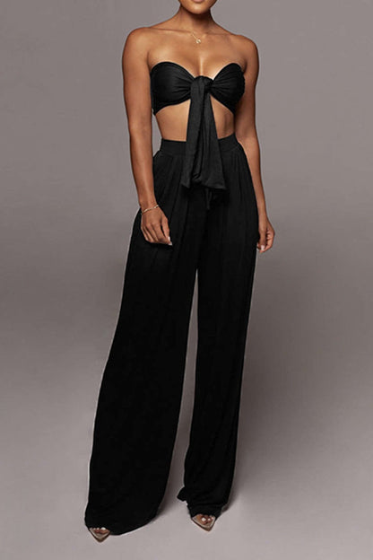 Damen Zweiteiler-Set mit Schleifen-Bandeau und Weitbein-Hose