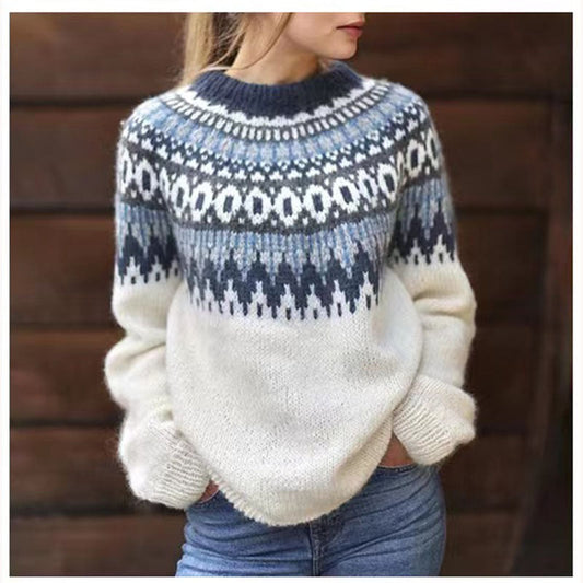 Estelle Damen Pullover Nordischer Stil Wollig Beige - Norvielle