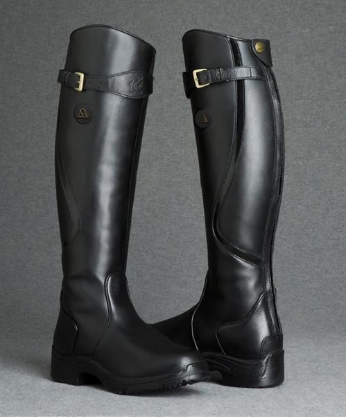 Kniehohe Damenstiefel Riemendetail Leder