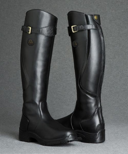 Kniehohe Damenstiefel Riemendetail Leder
