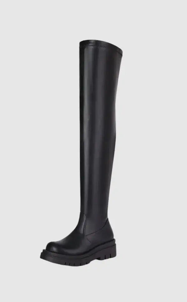 Damen Überknie Stiefel Chic Leder