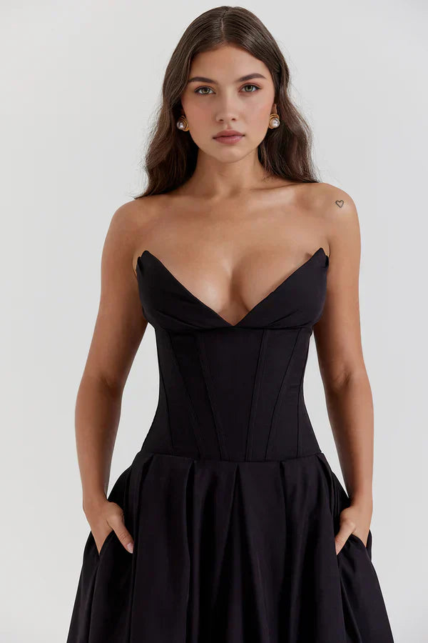 Damen Trägerloses Kleid Mittellang