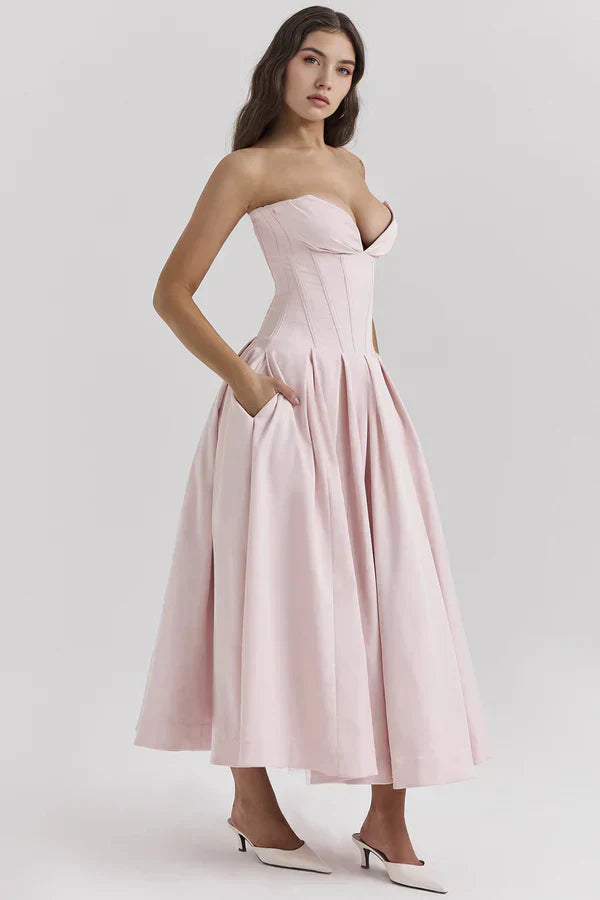 Damen Trägerloses Kleid Mittellang