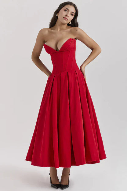 Damen Trägerloses Kleid Mittellang