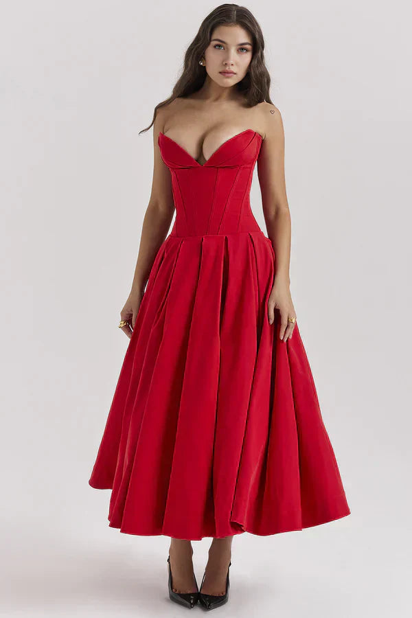 Damen Trägerloses Kleid Mittellang