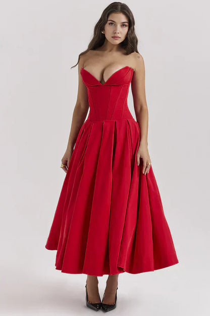 Damen Trägerloses Kleid Mittellang