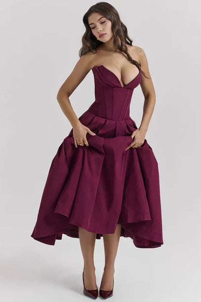 Damen Trägerloses Kleid Mittellang