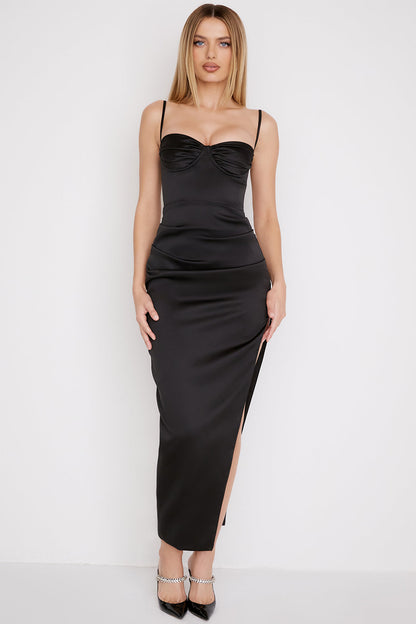 Norvielle Damen Midikleid Plissiertes Korsett