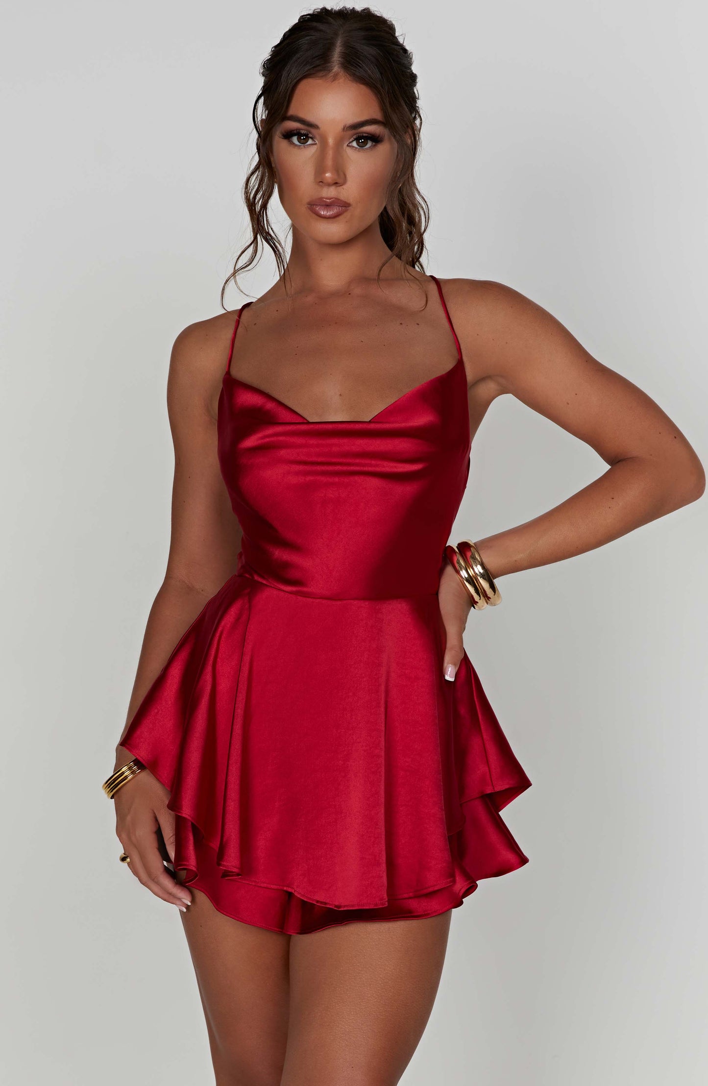 Damen Satin Minikleid Elegant Glänzend