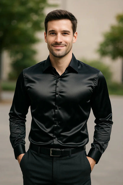 Herren Slim-Fit Langarmhemd aus Satin Elegantes Design