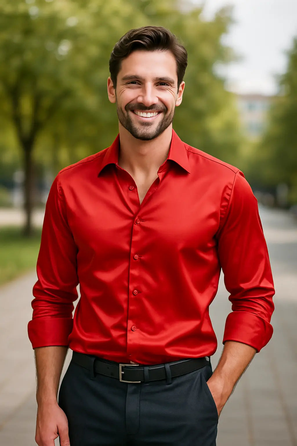 Herren Slim-Fit Langarmhemd aus Satin Elegantes Design