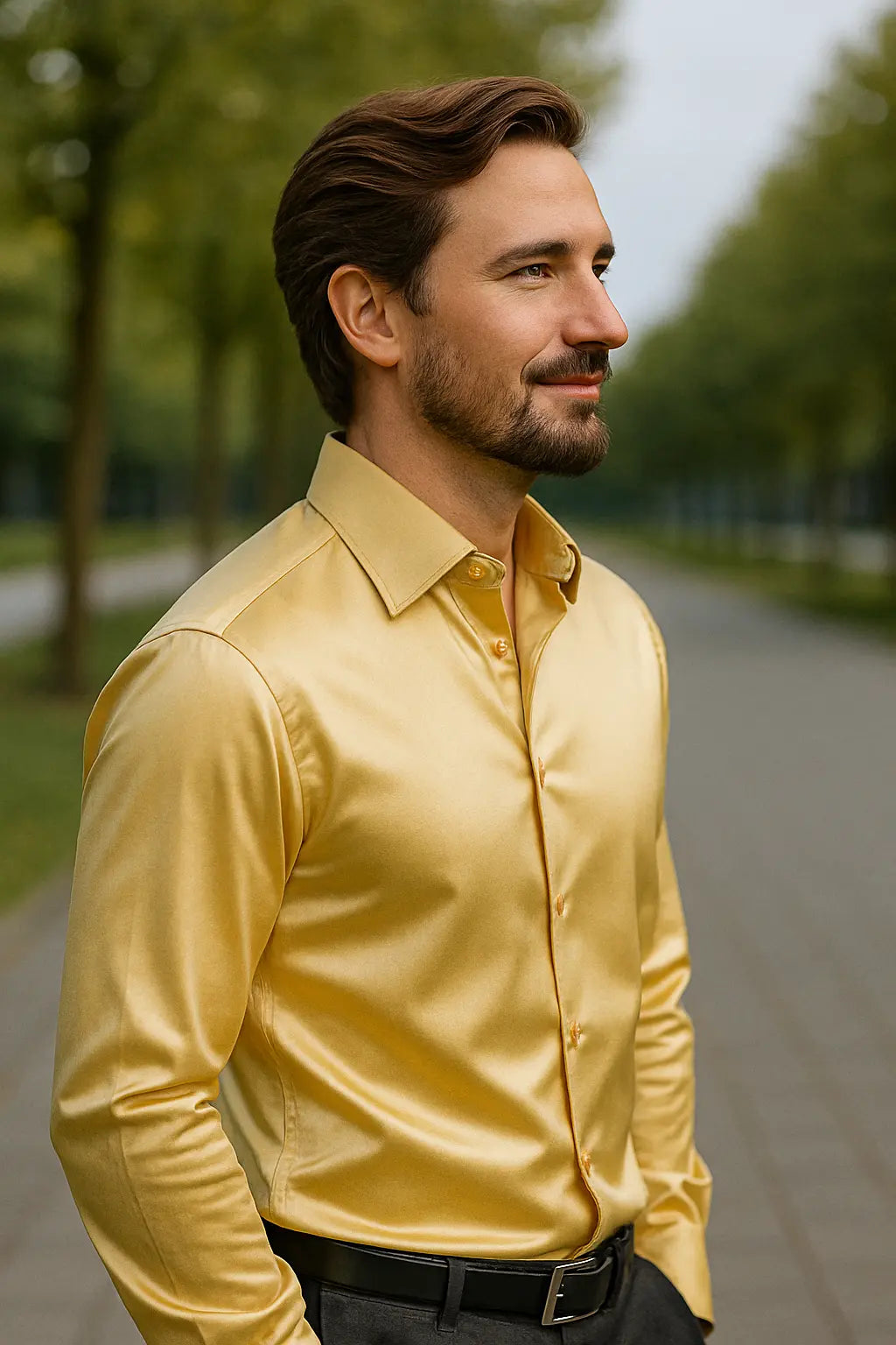 Herren Slim-Fit Langarmhemd aus Satin Elegantes Design