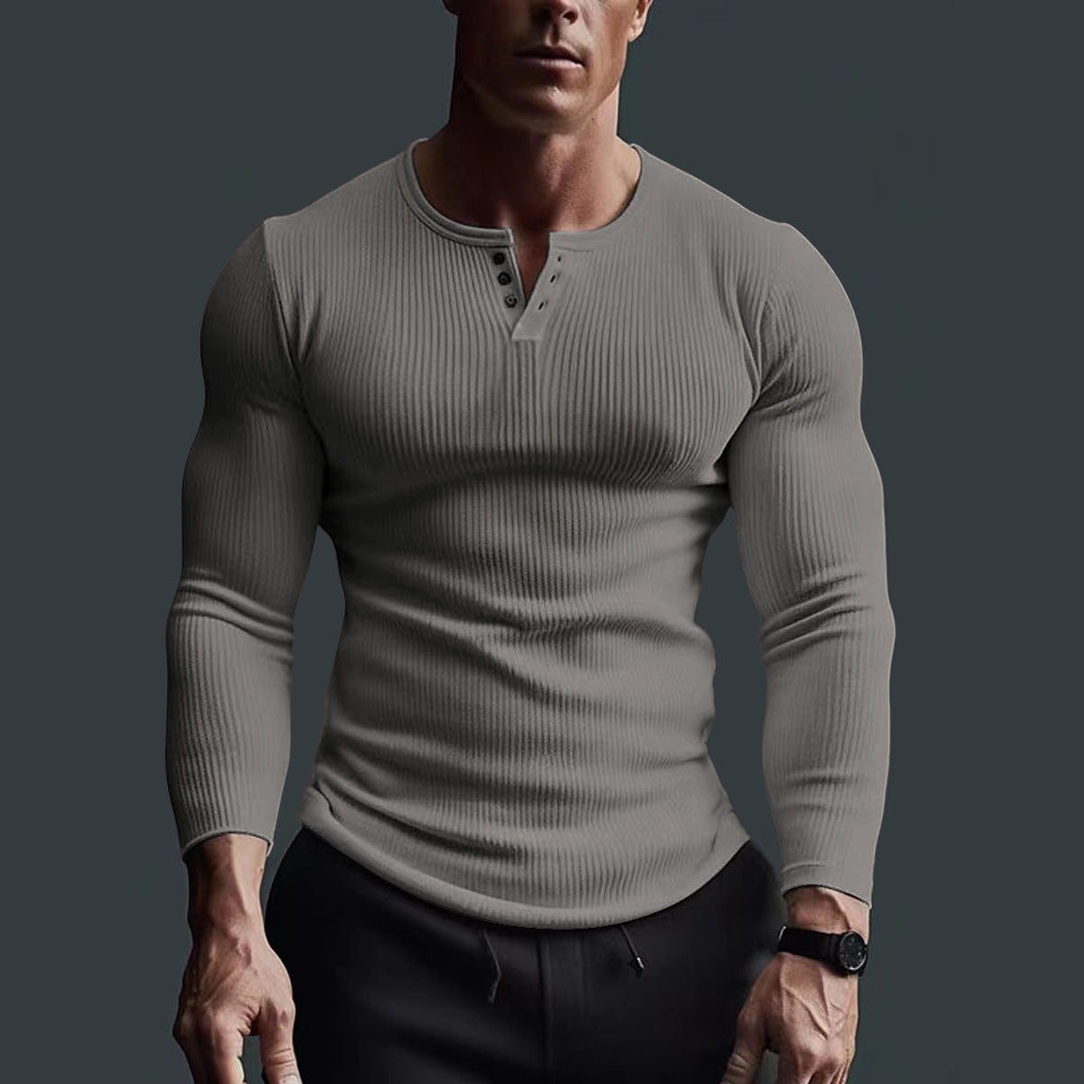 Herren Henley-Shirt Stretch elastisch Halbknopf