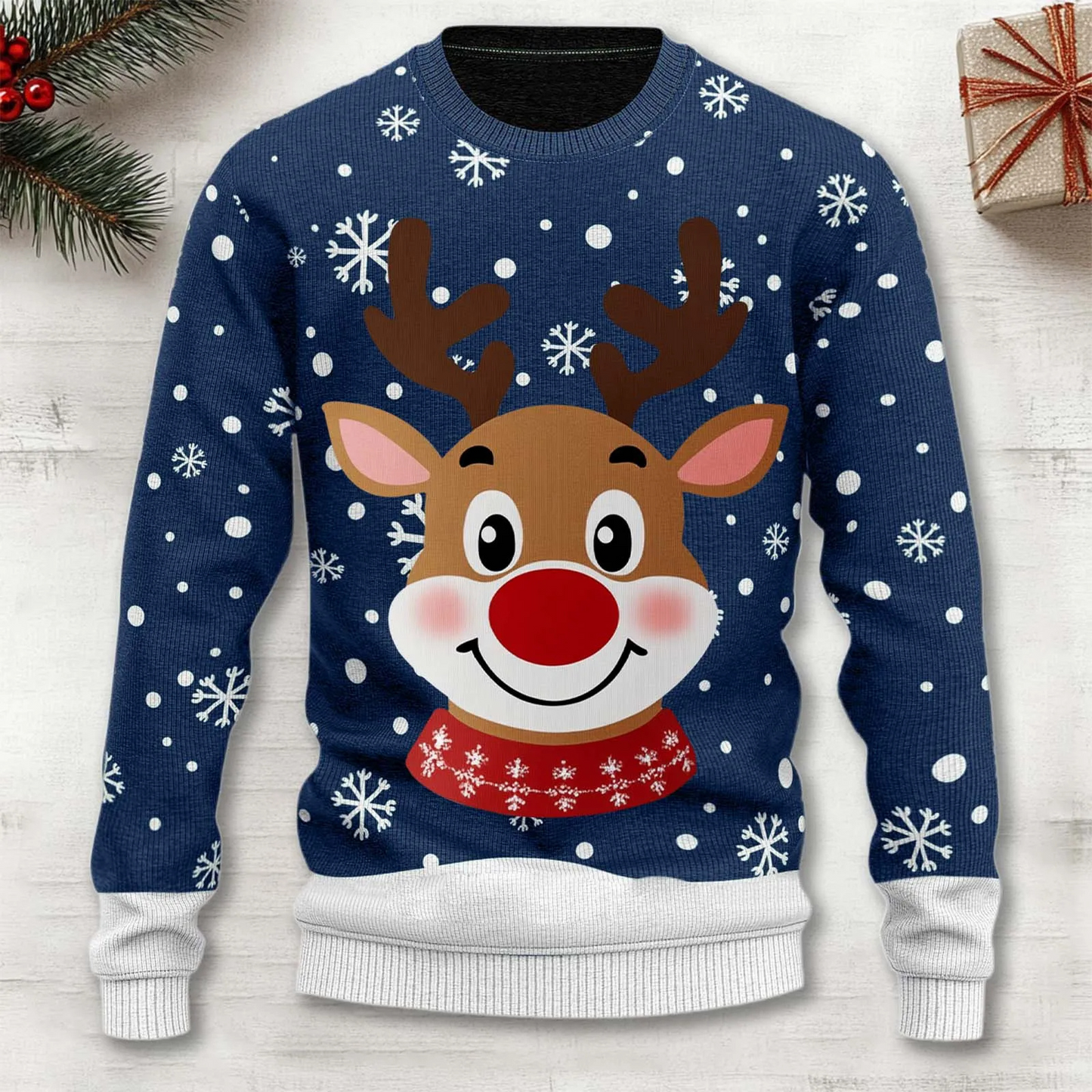 Herren Weihnachtspullover Warm Strick Rentier Motiv