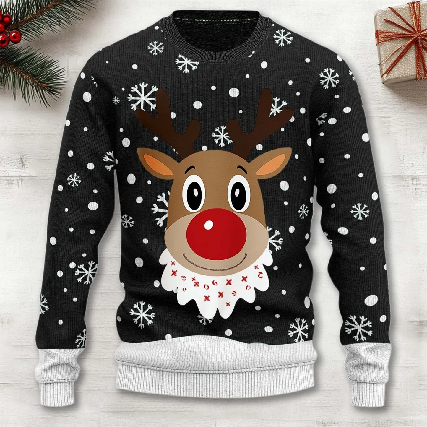 Herren Weihnachtspullover Warm Strick Rentier Motiv