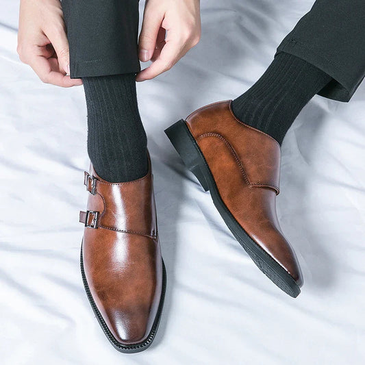 Herren Leder Monkstrap Schuhe Komfort Elegant Schwarz - Norvielle