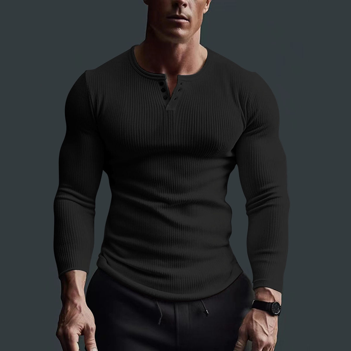 Herren Henley-Shirt Stretch elastisch Halbknopf