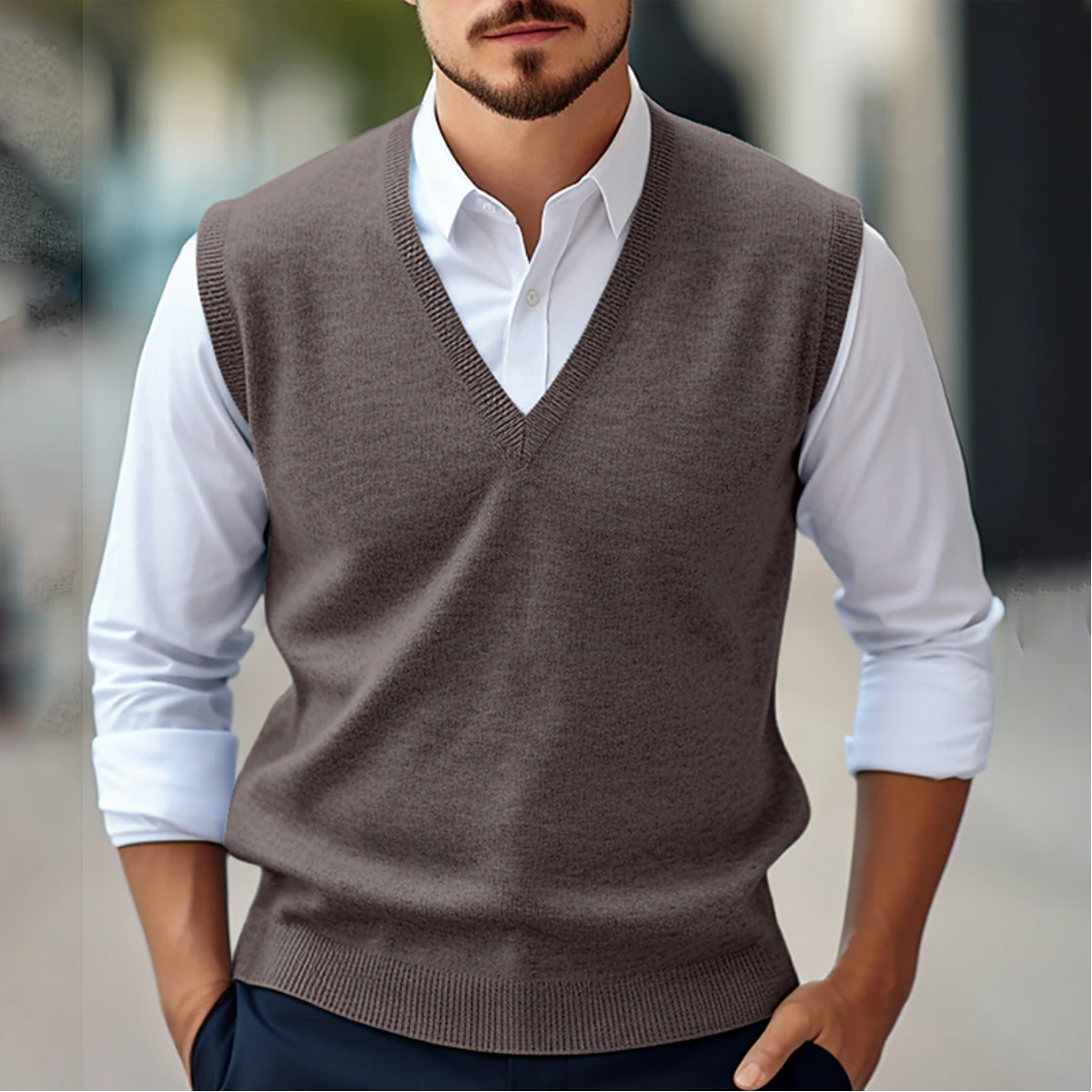 Herren Strickjacke Ärmellos Weich V-Ausschnitt Komfort