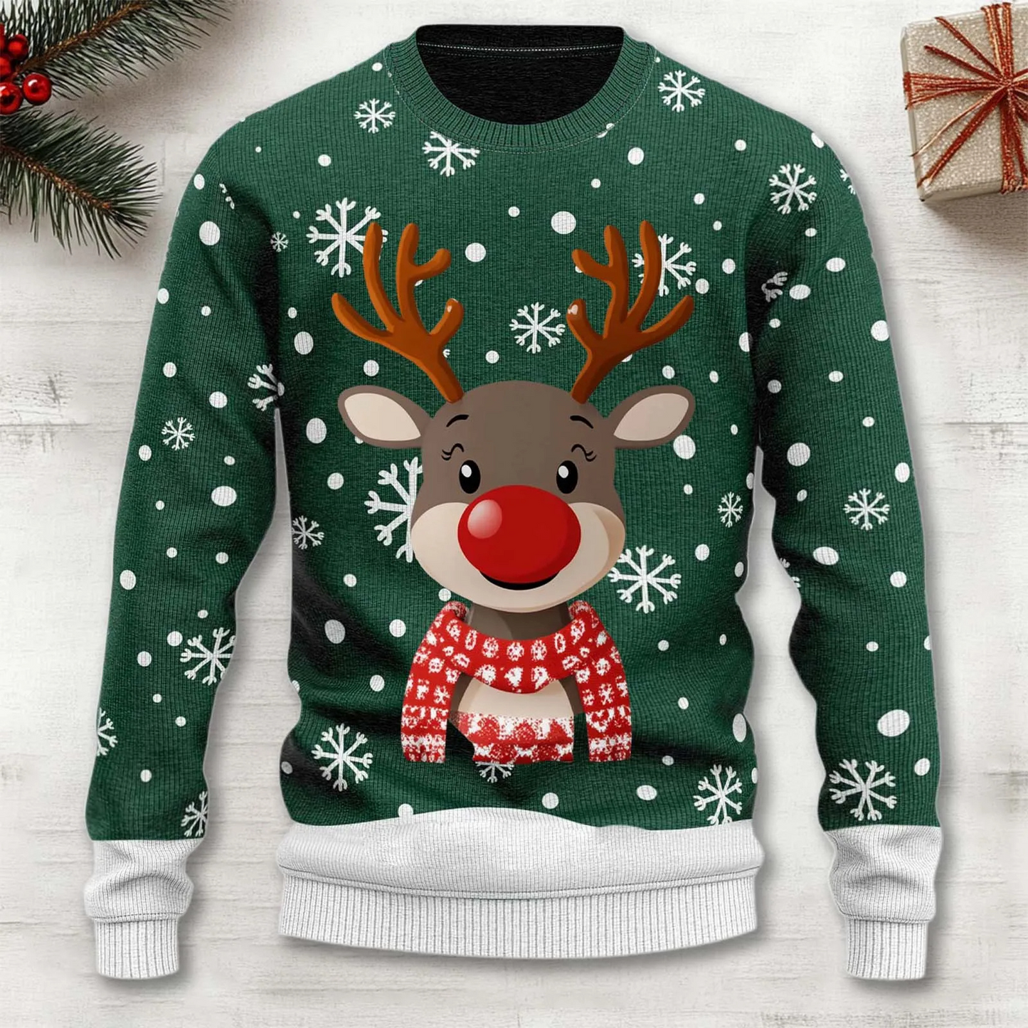 Herren Weihnachtspullover Warm Strick Rentier Motiv